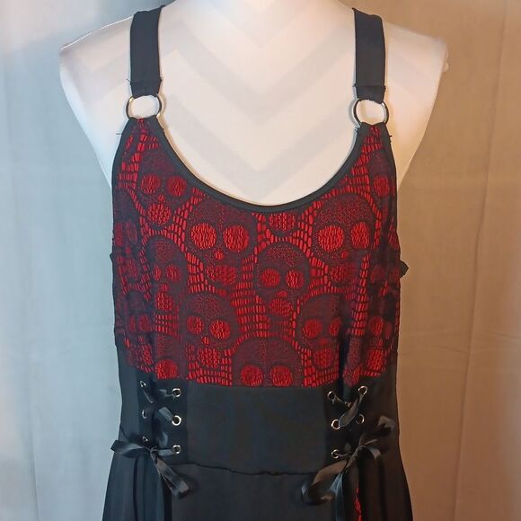 Black & Red Skull Lace Goth Women's Dress - Picture 2 of 6